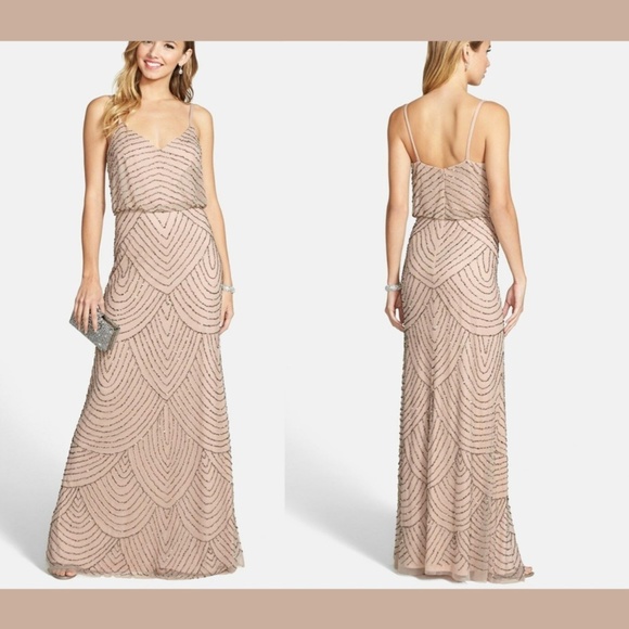 NEW Adrianna Papell Embellished Blouson Gown‎ Taupe Pink [SZ: 12 14  ] - Picture 1 of 5
